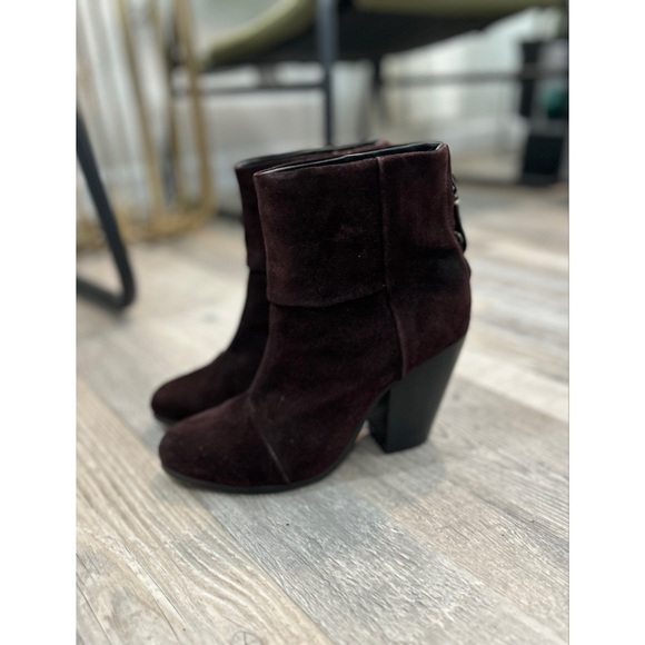 Rag & Bone Newbury Burgundy Suede Leather Ankle Block Heel Booties Sz 37.5 (7.5) - Picture 6 of 10